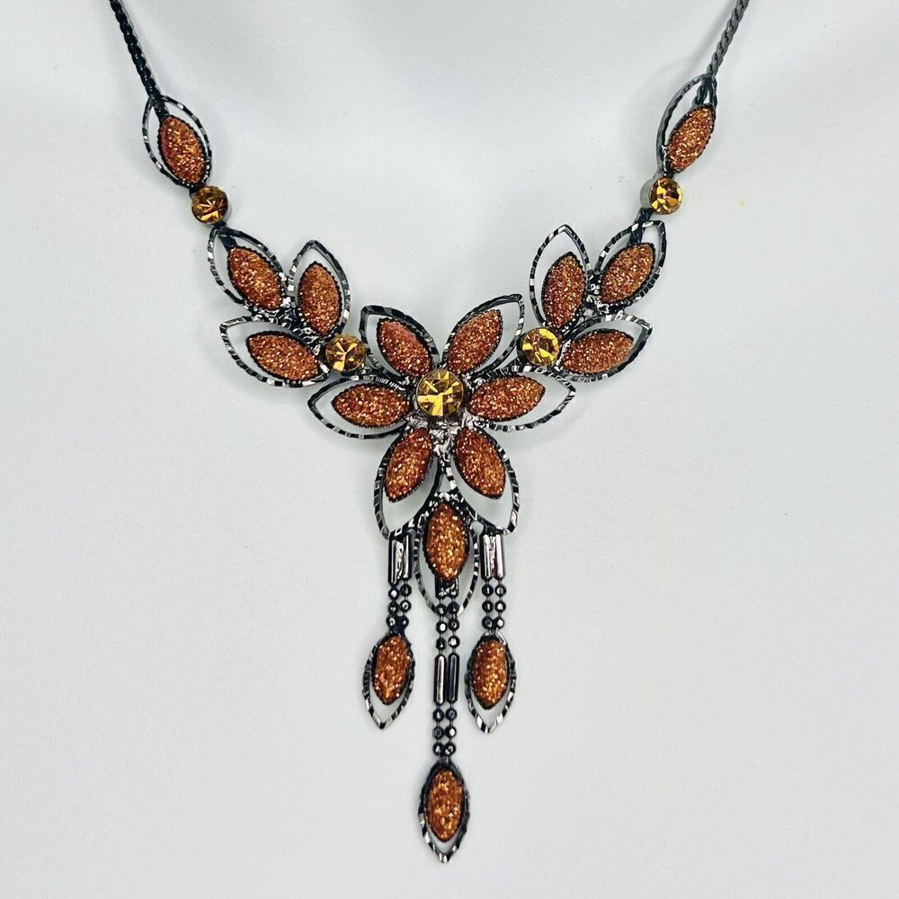Vintage Christina Collection Necklace Bib Rhinestone Copper Tone Gold Dust 1559